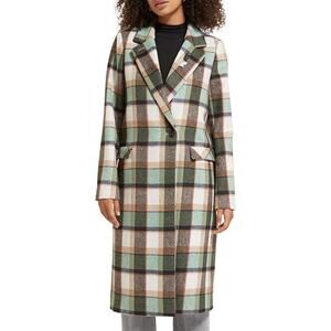 NEW Scotch & Soda Small Single Breasted Plaid Coat Green Wool Blend Green Preppy